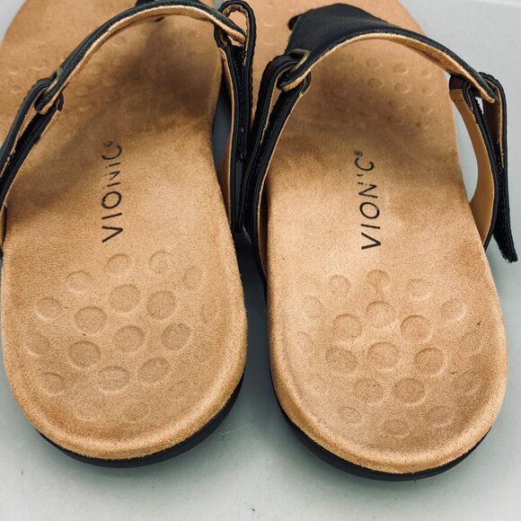 Vionic Wanda Flip Flop Sandals Womens Size US 10 Black Leather T Strap TVW5658 - Picture 4 of 10